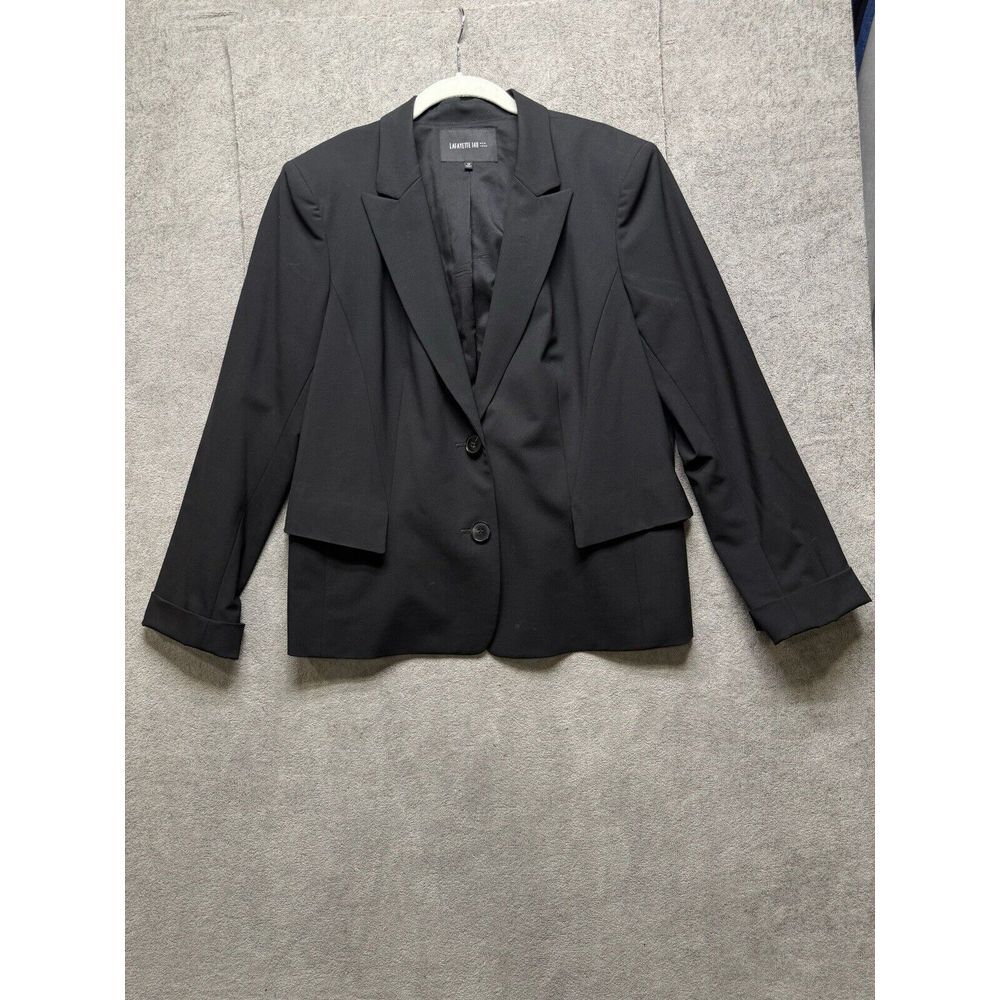 Lafayette 148 New York Blazer Womens 14 Black Open Front Long Sleeve Collar